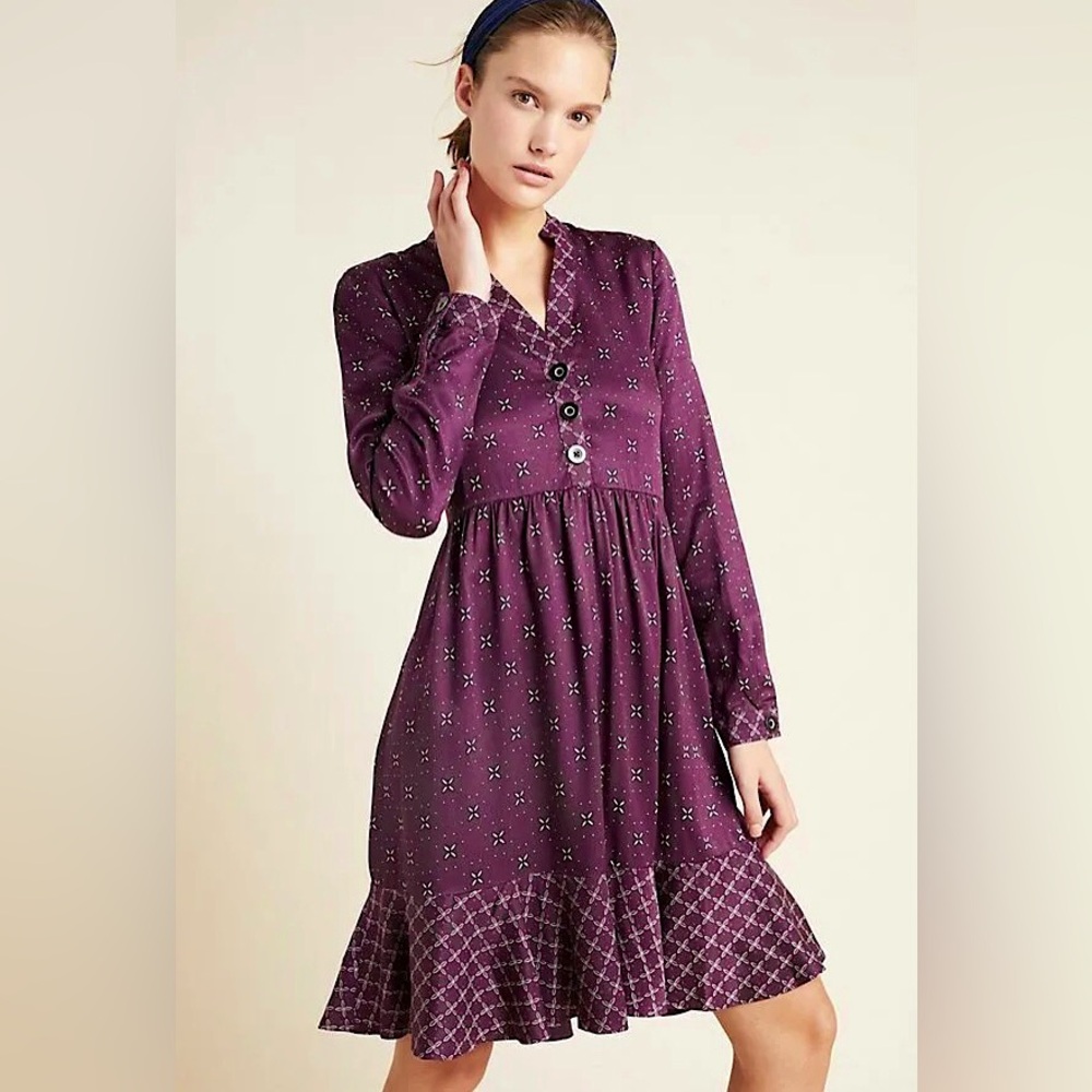 Anthropologie Maeve Gillian Abstract Wine Shirtdress | Small
